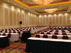 before a conference room fills with event attendees